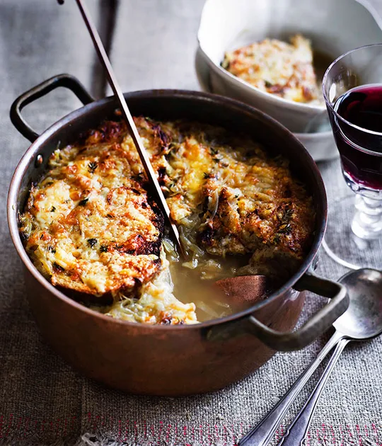 Caramelised onion and Cantal soup | Gourmet Traveller