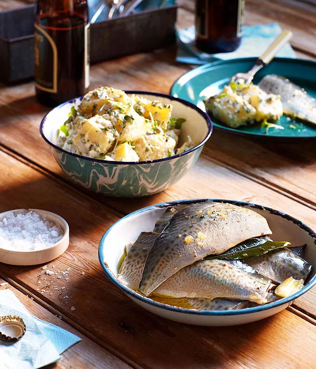 Pickled mackerel with Dutch cream potato and cress salad