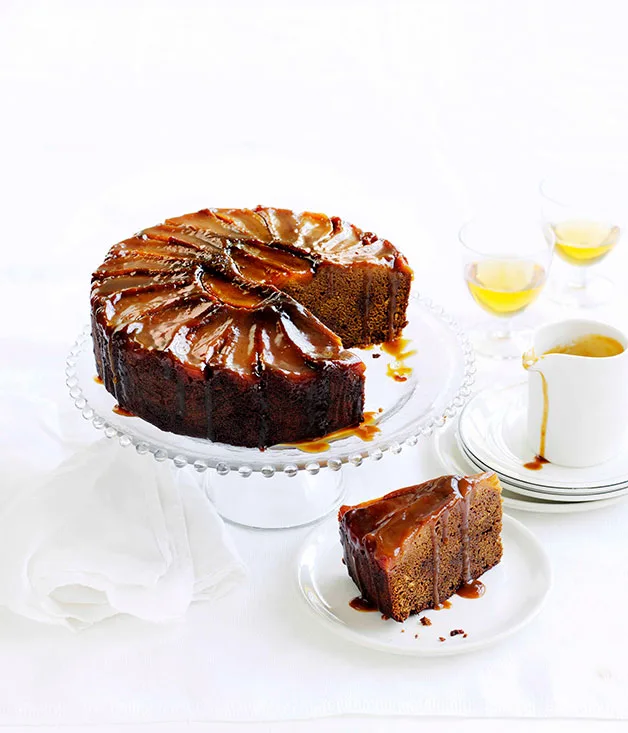 Ginger and pear cake with caramel and clotted cream