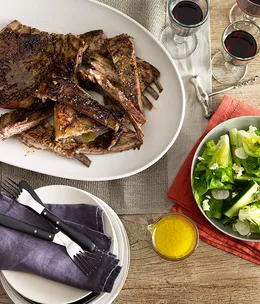 Slow-roasted lamb ribs with cucumber and Persian feta salad