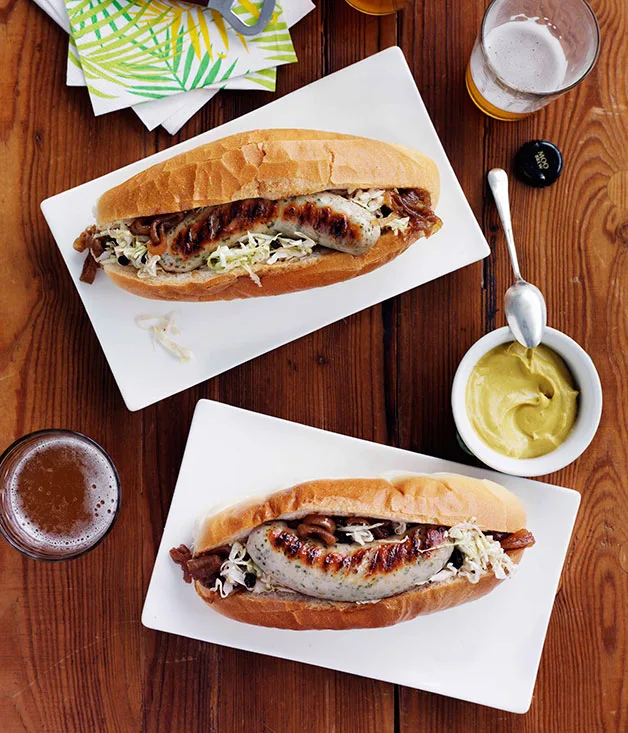 Weisswurst with beer-braised onion and soused cabbage