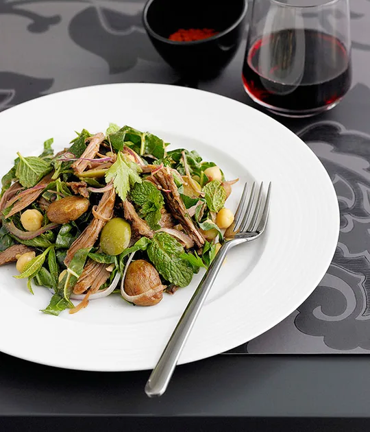Roast smoked paprika lamb with chickpea and herb salad | Gourmet Traveller