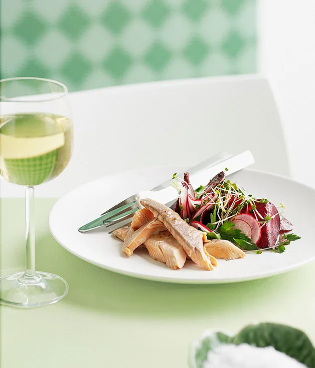 Smoked river trout with beetroot and radish salad