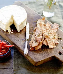 Triple-cream cheese with olive oil, chestnut and rosemary biscuits