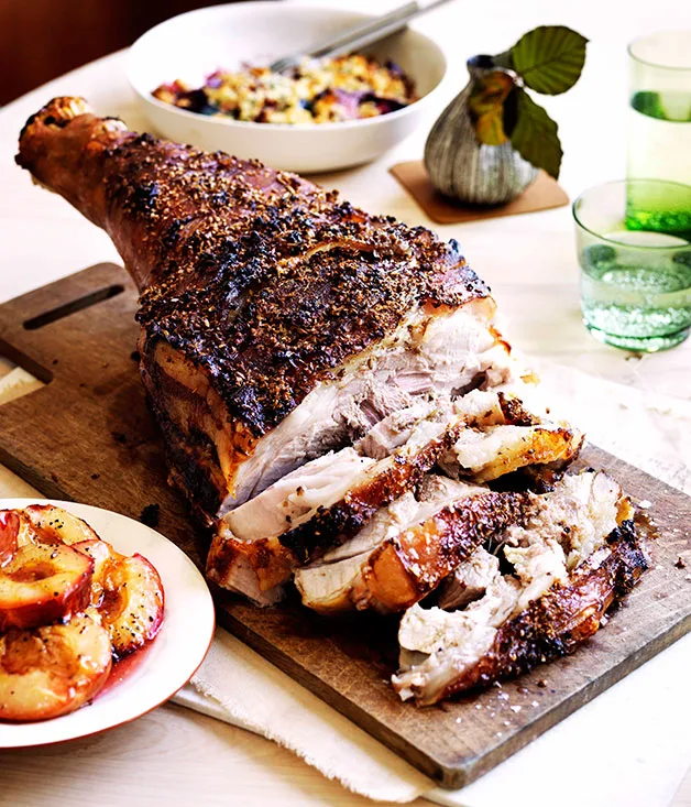 Slow-cooked pork shoulder with plums