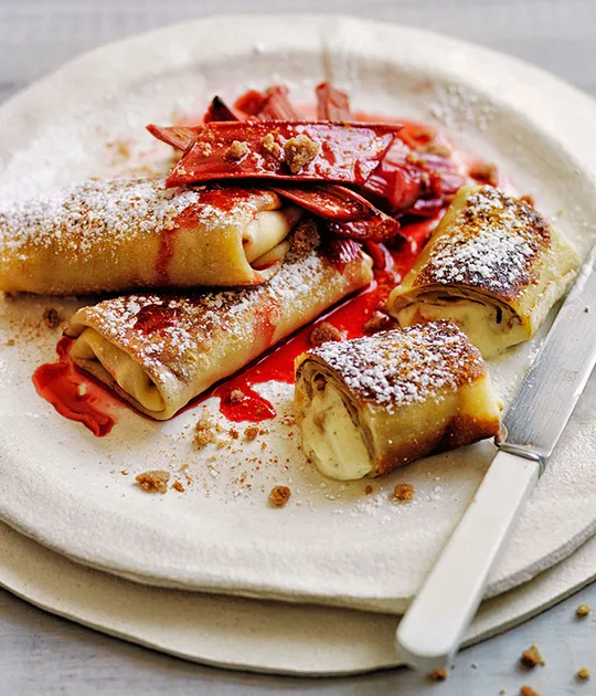 Cinnamon-rhubarb blintz | Gourmet Traveller