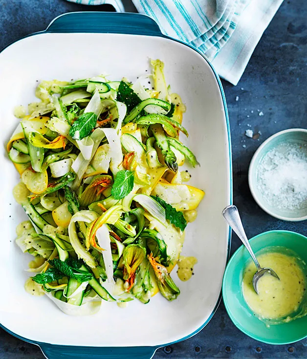 Zucchini and asparagus salad with pecorino dressing