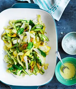 Zucchini and asparagus salad with pecorino dressing