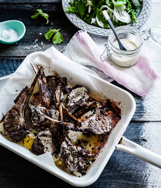 Lemon & Fennel Lamb Ribs with Pea and Mint Salad