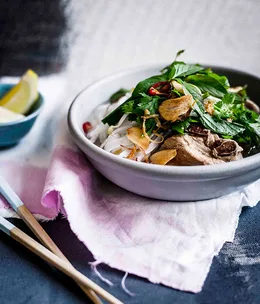 Vietnamese-style pork rib broth with lime and herbs