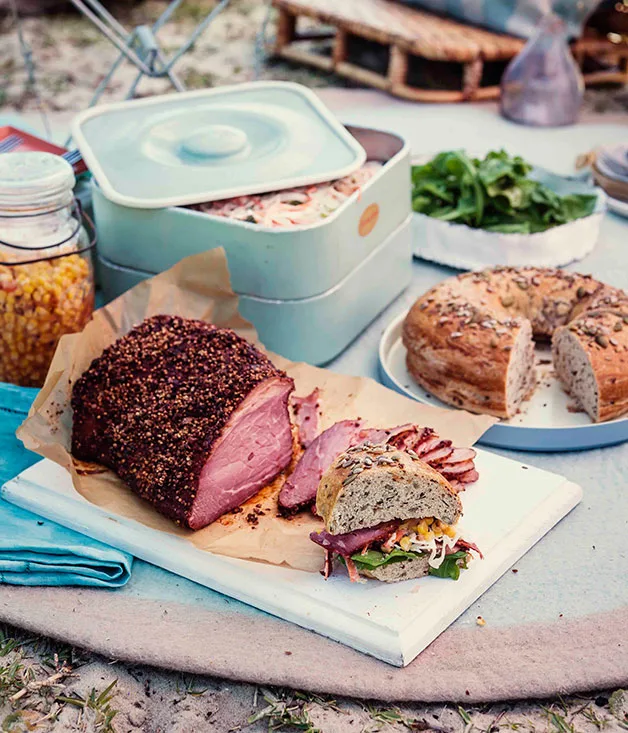 Pastrami with corn relish and horseradish slaw