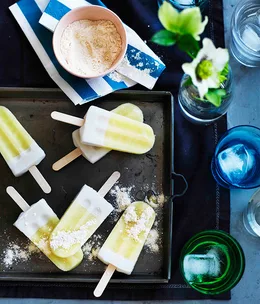 Pine-lime coconut pops with passionfruit sherbet