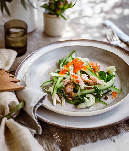 Smoked rainbow trout salad recipe | Gourmet Traveller