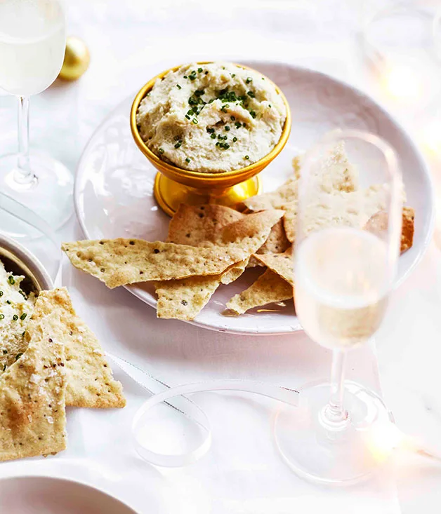 Leek and mascarpone dip with pepper wafers