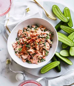 Smoked trout and coconut sambal with baby cucumbers