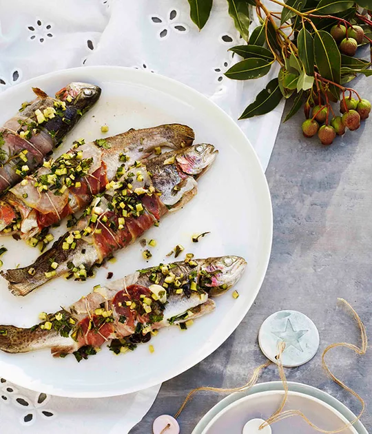 Zucchini-stuffed rainbow trout recipe | Gourmet Traveller