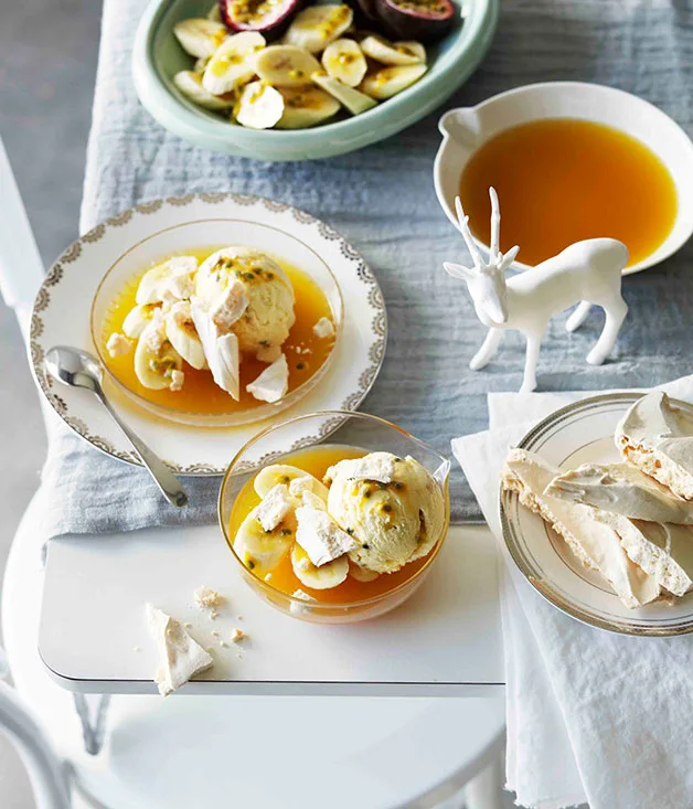 Pavlova semifreddo with banana and passionfruit