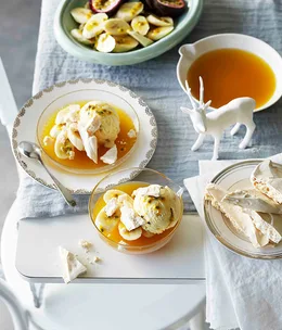Pavlova semifreddo with banana and passionfruit