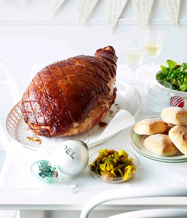 Cider and mustard-spiced baked ham with piccalilli