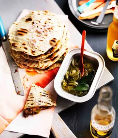 Beef shin and cheddar mulitas with jalape&ntilde;o escabeche