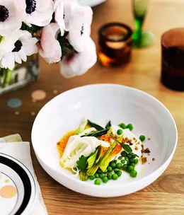 Grilled quail eggs, radish salad, barberry salt