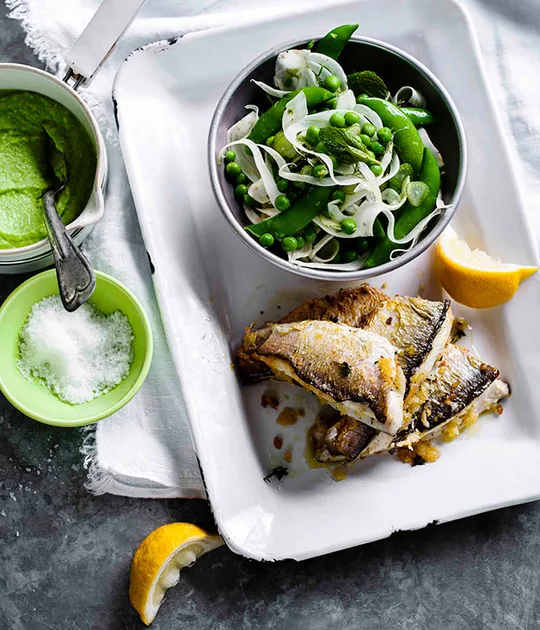 Coorong mullet with pea purée | Gourmet Traveller
