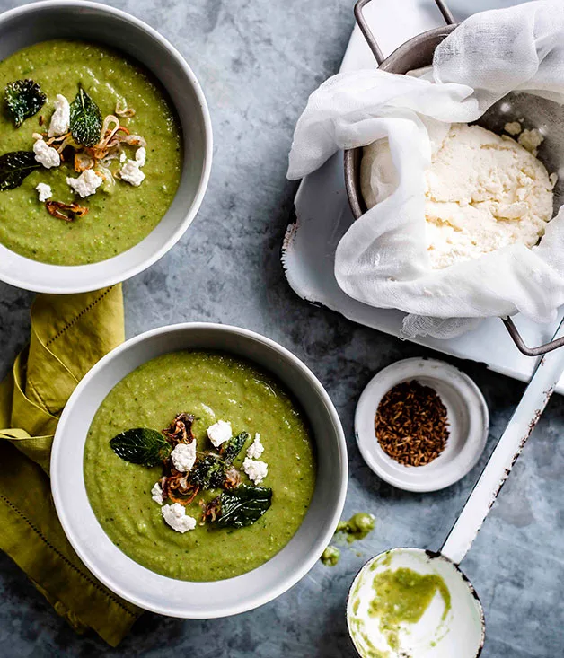 Indian-spiced pea soup with paneer