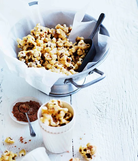 Spiced maple-caramel popcorn | Gourmet Traveller