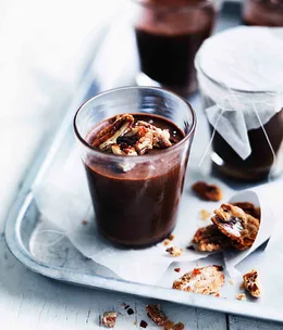 Chocolate and olive oil mousse with spiced pecans