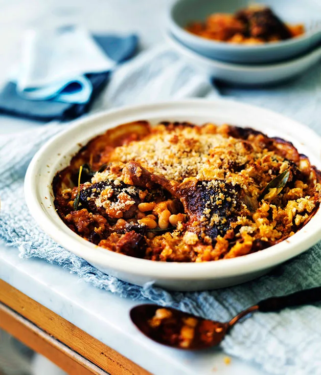 Braised duck, bacon and beans