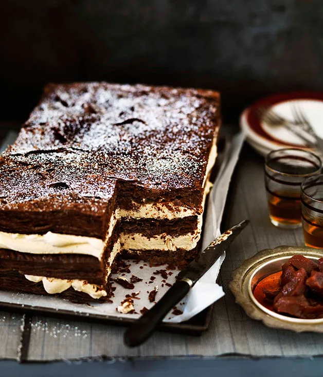 Chocolate millefeuille with burnt white chocolate cream