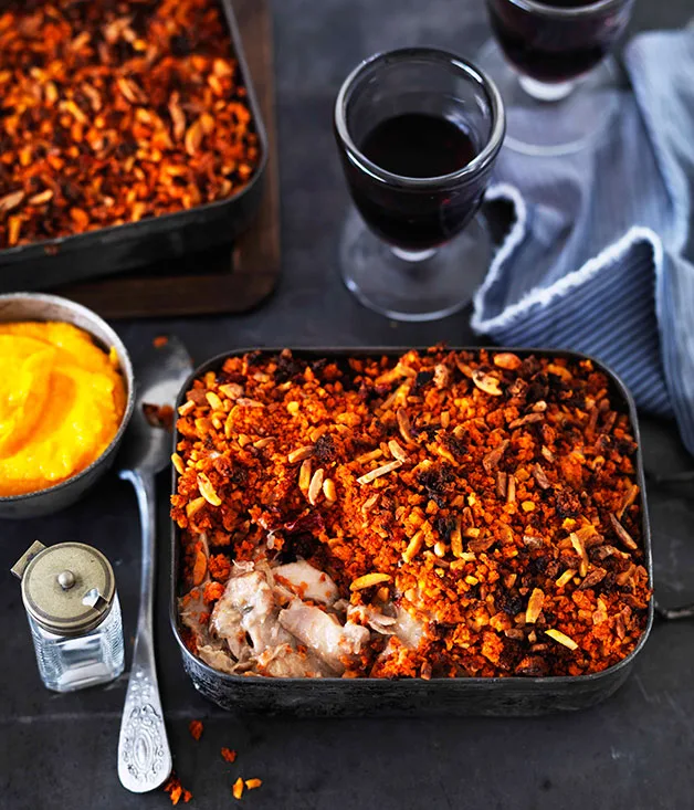 Cracker Crusted Rabbit Rabbit with romesco crust | Gourmet Traveller