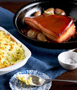 Cider-braised bacon with rumbledethumps