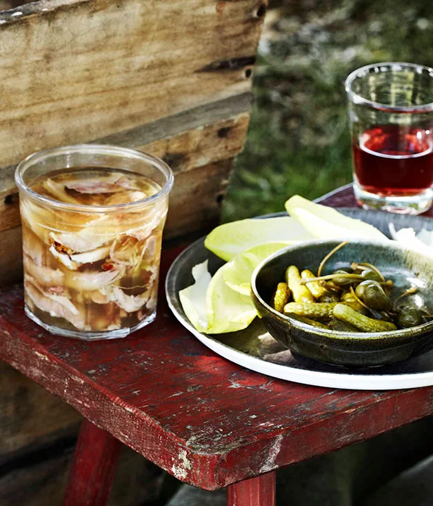 Jellied ham with condiments