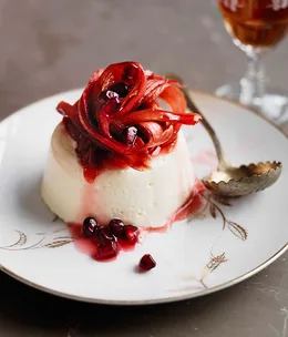 Orange-blossom yoghurt with poached rhubarb