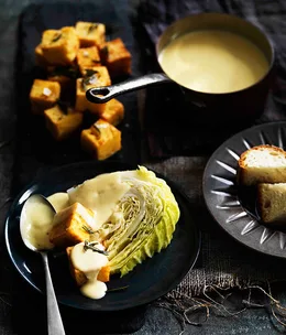 Fonduta Valdostana with crisp rosemary polenta and Savoy cabbage
