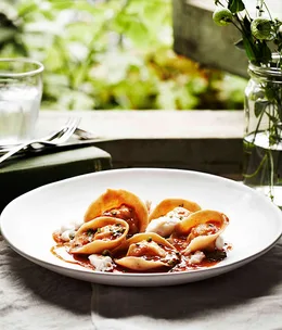 Kamut tortellini with lobster and coral bisque