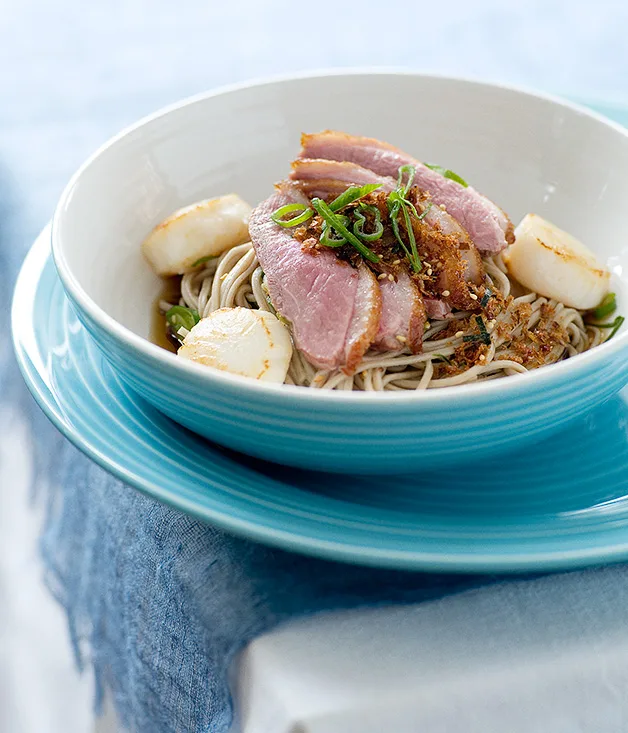 Duck and sea scallop soba noodles