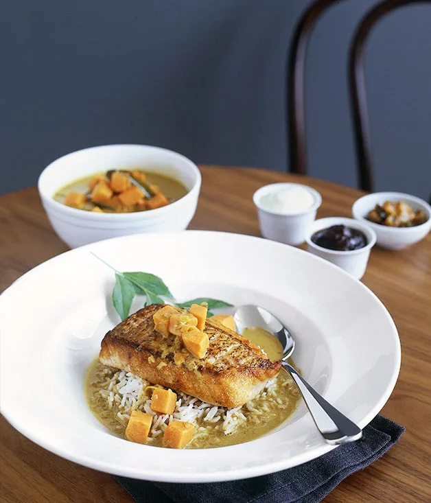 Sri Lankan snapper curry with basmati rice and yoghurt