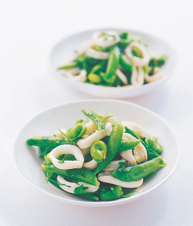 Squid and broad bean salad