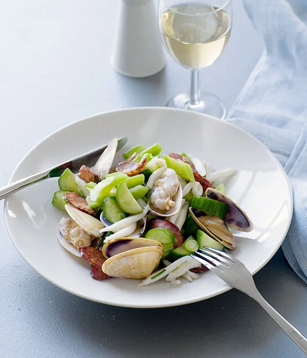 Sauteed cuttlefish, chorizo and cucumber