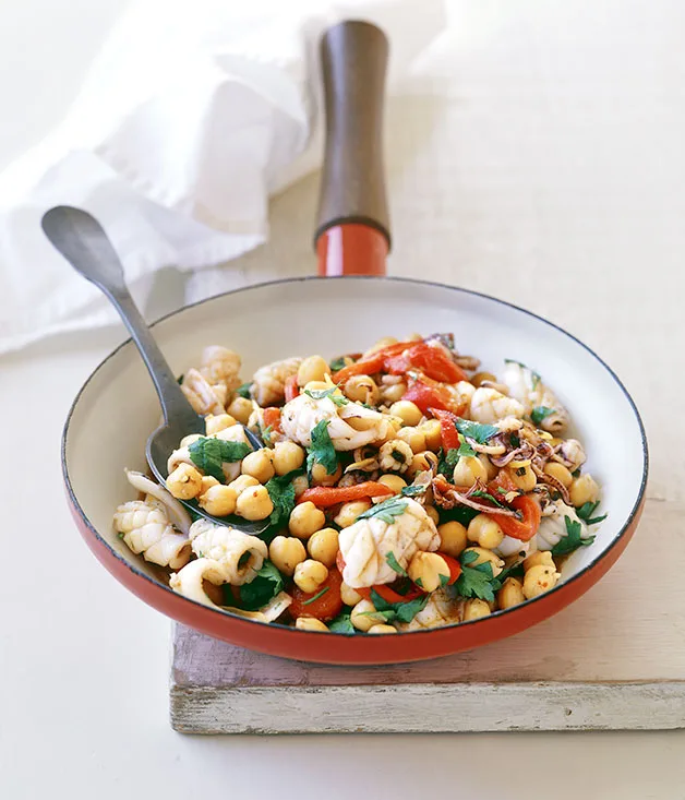 Pan-fried baby cuttlefish and chickpeas with za'atar