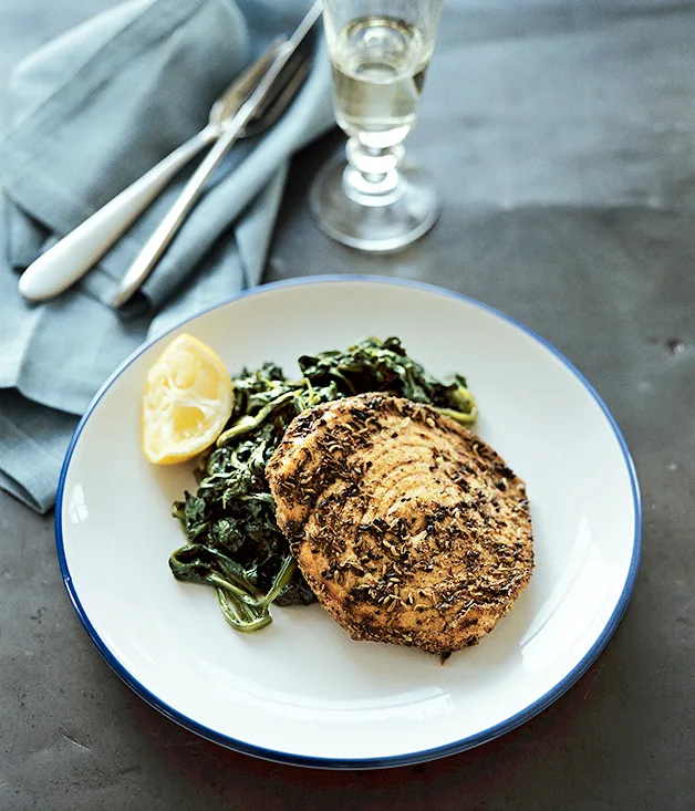 Spiced swordfish with spinach