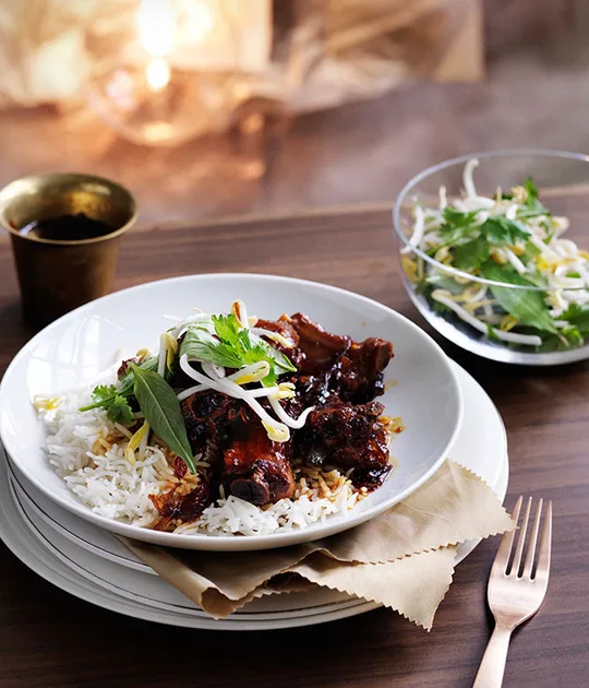 Sticky pork ribs in chilli caramel | Gourmet Traveller