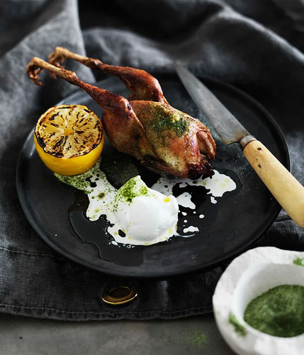 Roast quail with yoghurt and celery