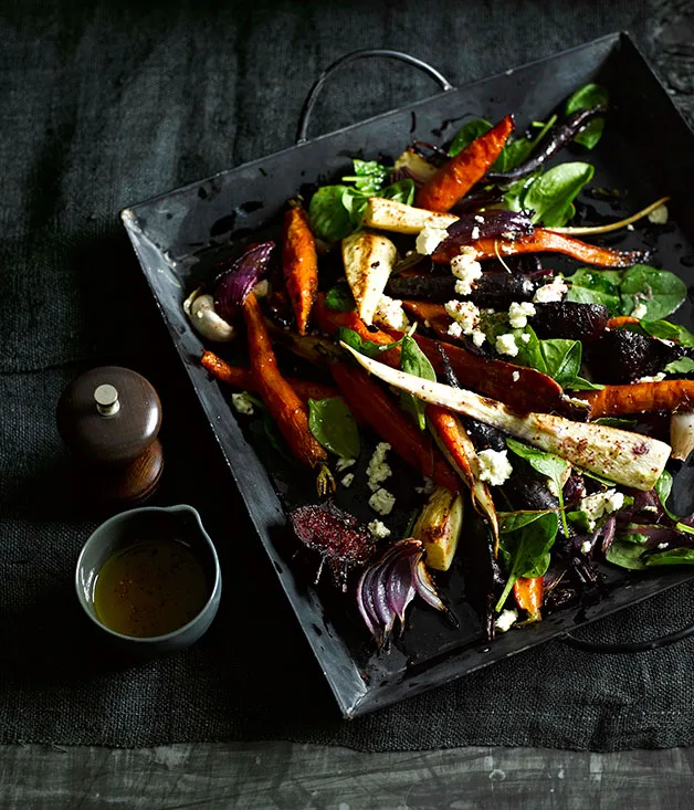 Roast root vegetables with sumac dressing