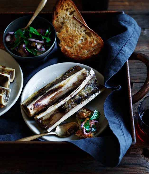 Bone marrow with pickled eggplant salad