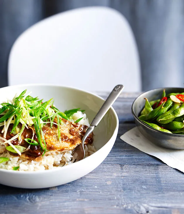 Steamed black-bean snapper with chilli edamame