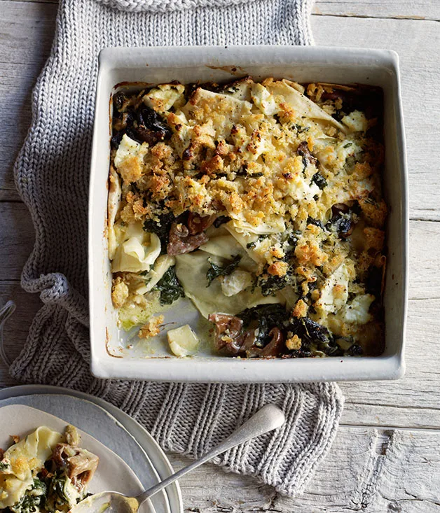 Toasted-flour pasta with silverbeet