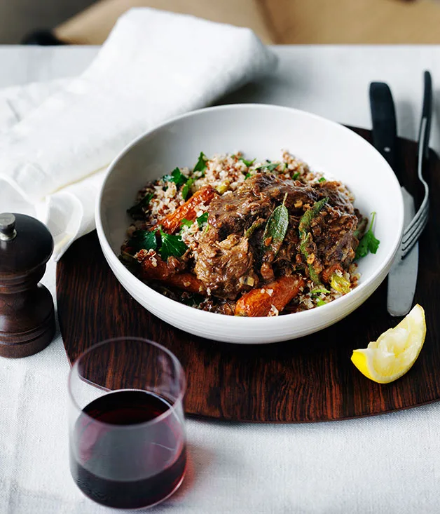 Braised lamb with roast carrot and mixed grains